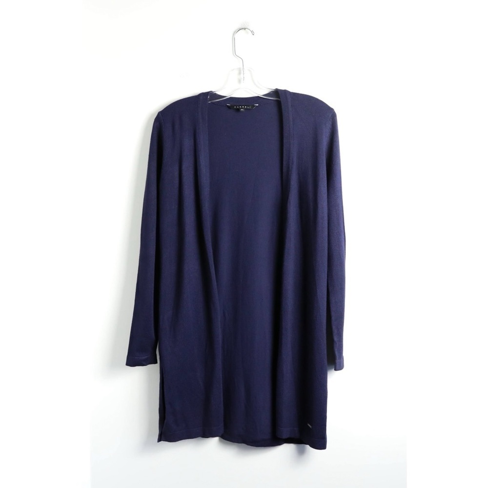 Carreli blue open front knit cardigan longline classic dark stretch fall layer S